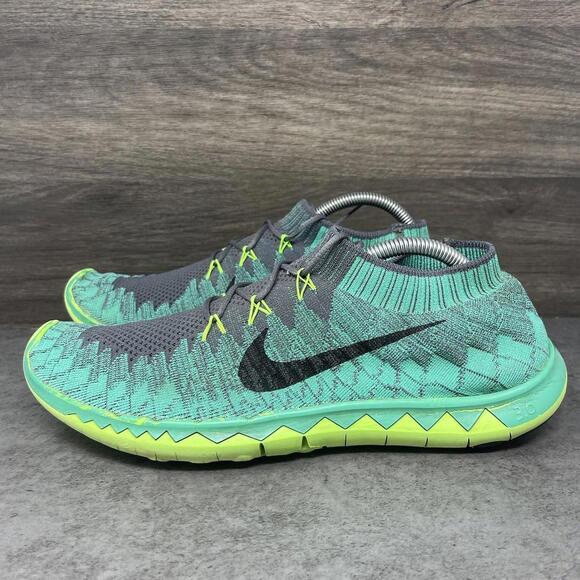 Nike Free 3.0 Flyknit Shoes Mens Size 10 Running Sneakers Green